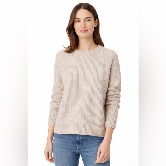 NAADAM Sweaters - NAADAM Ribbed Wool Cashmere Blend Crewneck Sweater – Women’s L – Heather Oatmeal